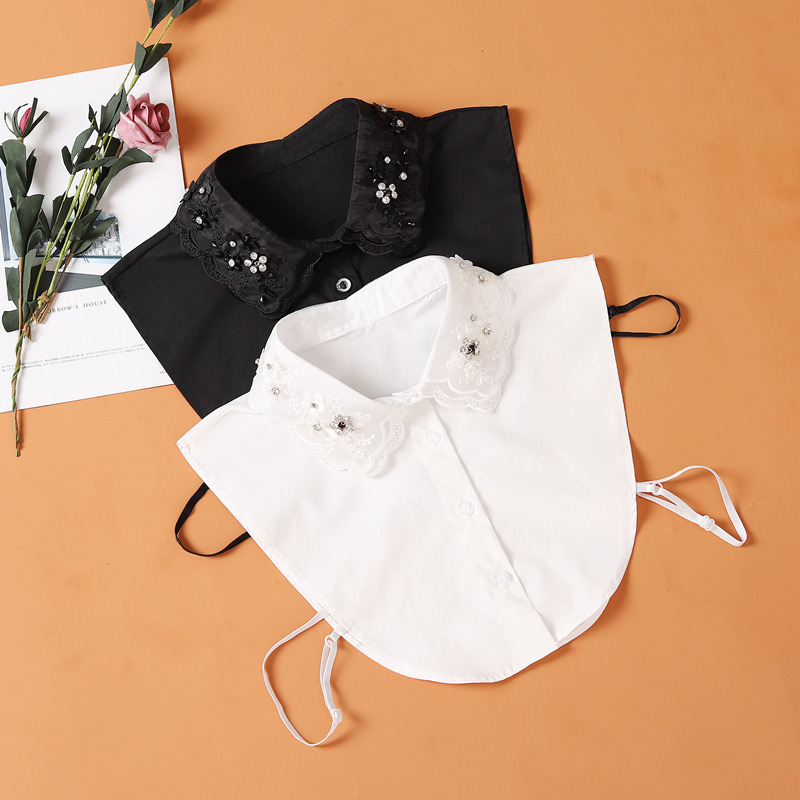 Fake collar Detachable Blouse Dickey Collar False Collar Versatile fake  collar for women season bottomed collar cotton shirt collar black and White