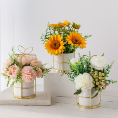 Nordic-style Artificial Flower Set with Iron Vase, Rose Flowers, and Artificial Plants—Home Decorative Fake Potted Plants