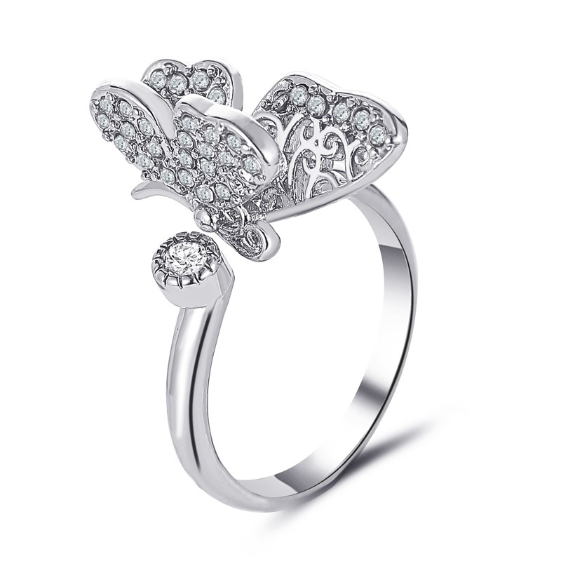 Temperament Ring Female Forest Department Personality Full Diamond Opening Butterfly Ring