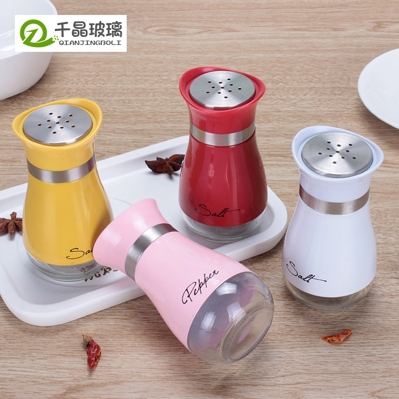 Tarro de condimento de acero inoxidable para puestos de comida doméstica comino sal chile en polvo condimento botella de vidrio barbacoa