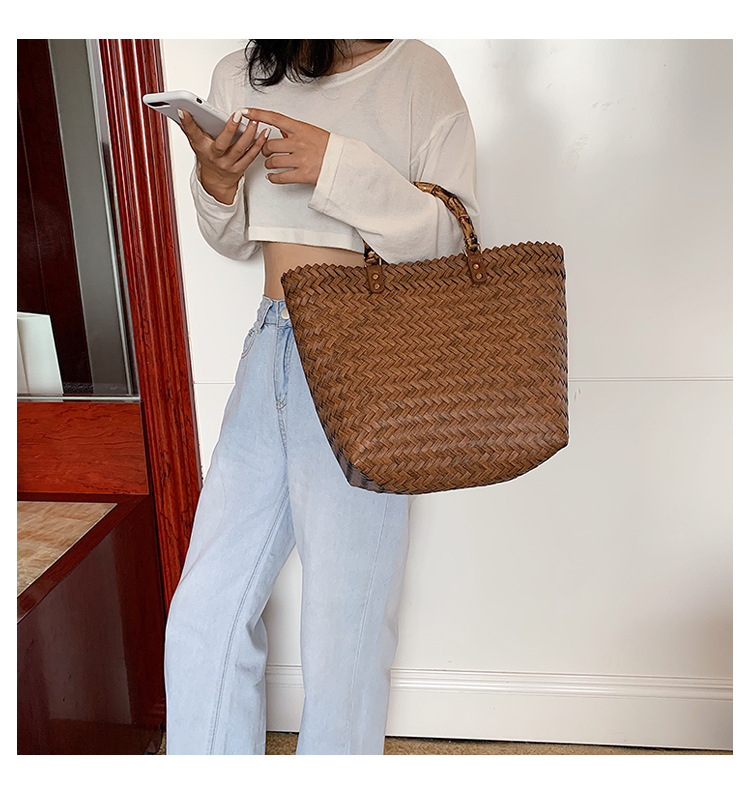 Straw Bag New Retro Large-capacity Vegetable Basket Woven Bag Handbag Square Bag Hand Bag Beach Bag Wholesale Nihaojewelry display picture 10