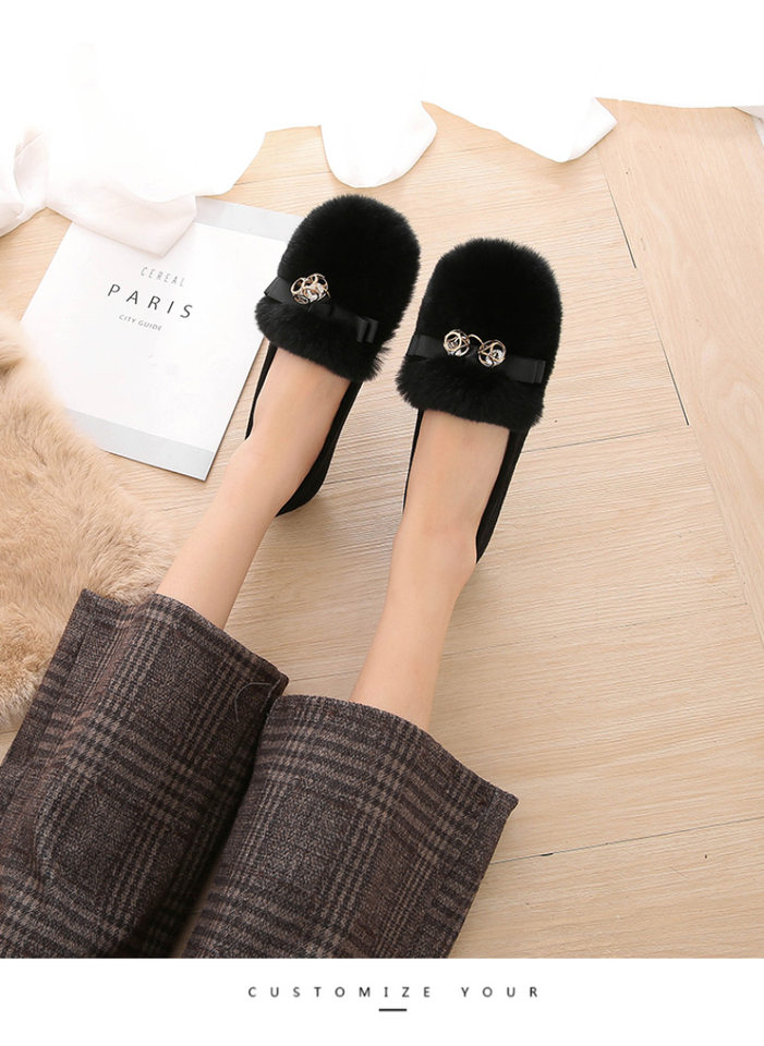 Giày lười nữ lót lông giữ ấm đế bệt mũi tròn — Màu xám, Màu đen chi tiết 16