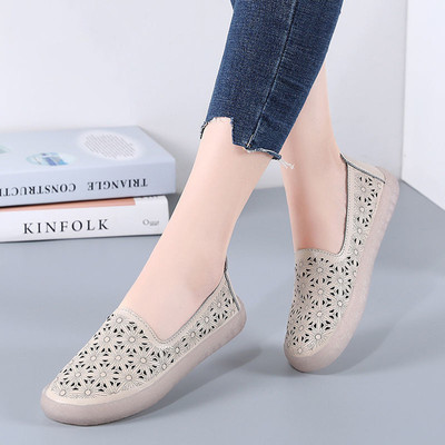 Peas shoes women 2021 Spring and summer new pattern Hollow Flat bottom Mom shoes Korean Edition soft sole comfortable A pedal Lazy man Single shoes