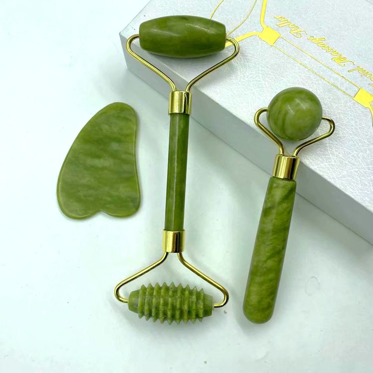 Natural jade beauty device dual-head jade roller face massage complete set beauty device export jade wholesale