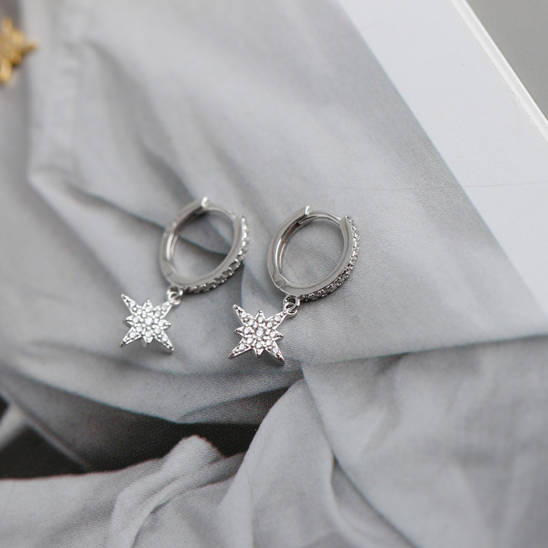 1 Paire Style Ig Décontractée Star Placage Incruster Argent Sterling Zircon Boucles D'oreilles display picture 3