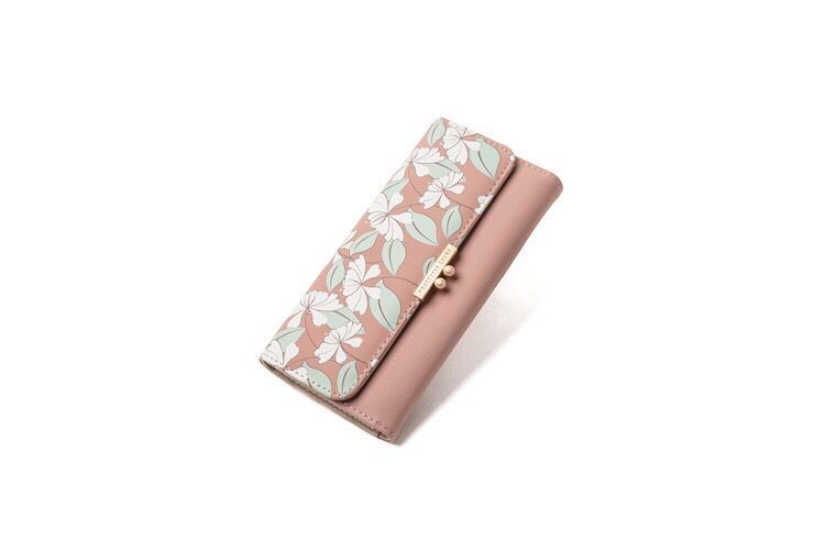 Pu Leather Material Flower Pattern Women's Flower Pu Leather Buckle Wallets
