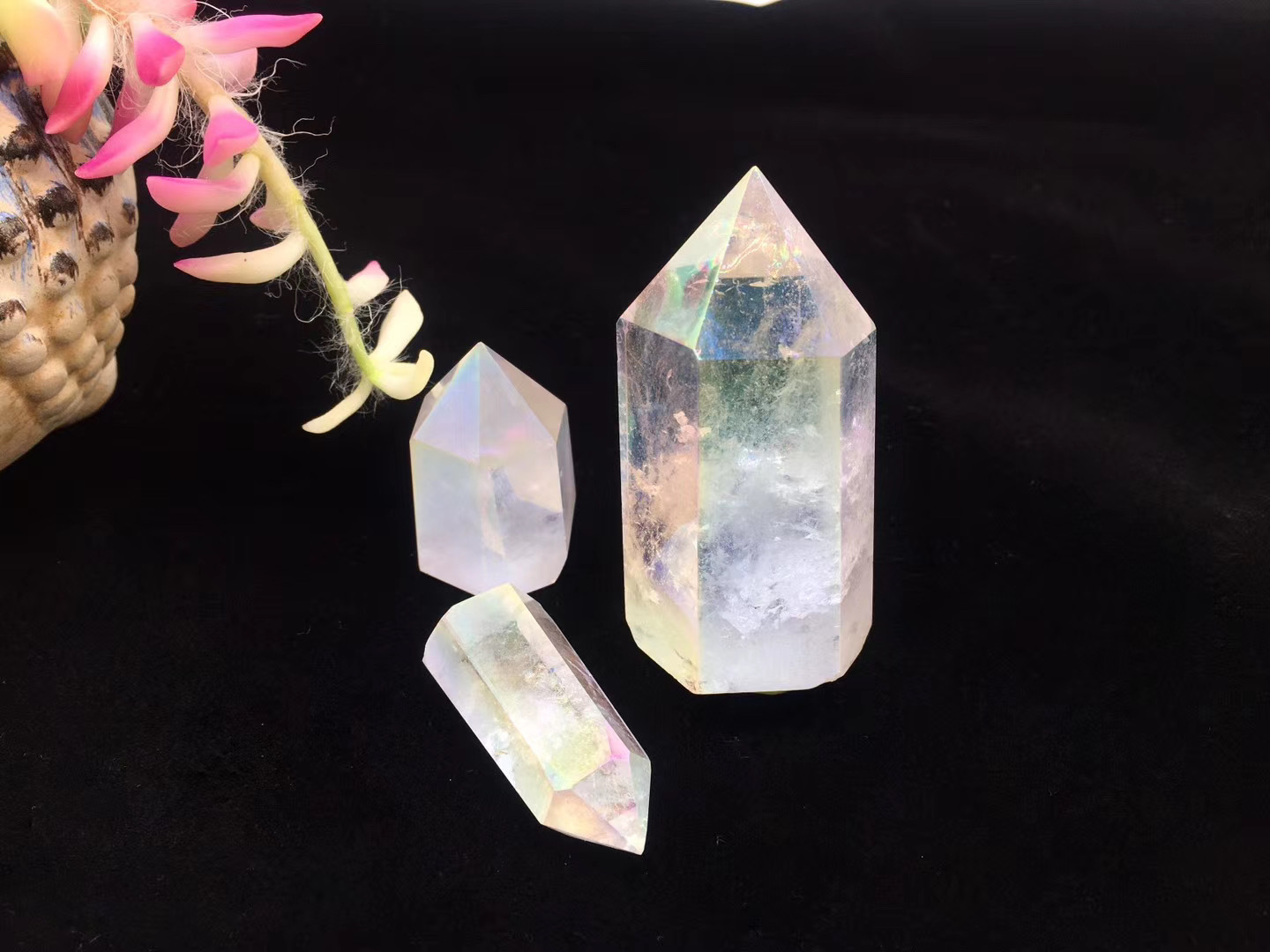 东海水晶天然水晶柱镀彩水晶六棱柱家居摆件装饰单尖柱原石打磨柱|ms