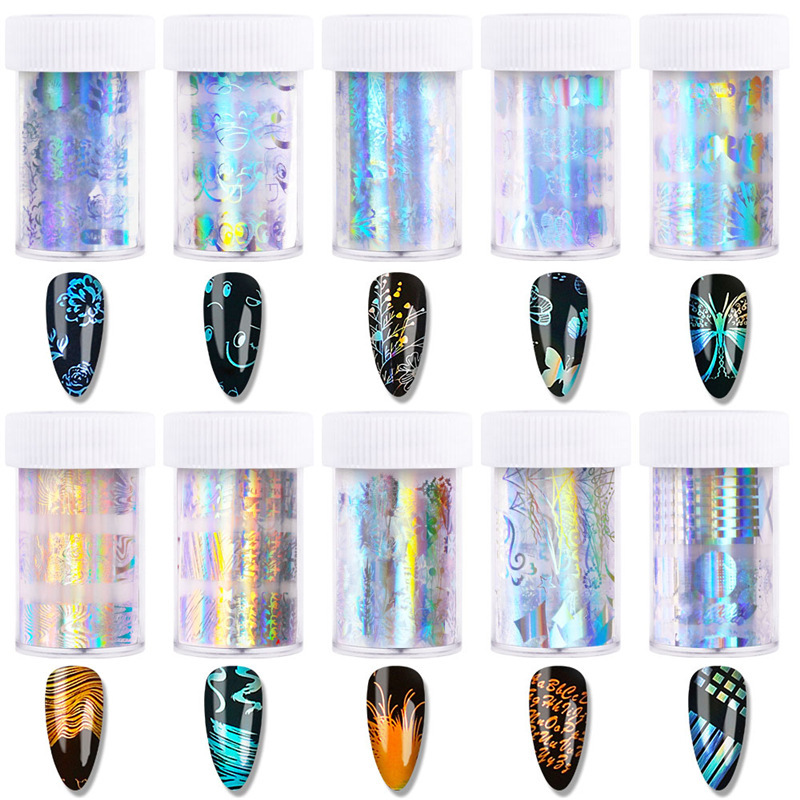 Cross-border supply nail leaves punk smiley face starry sky paper colorful laser transfer sticker butterfly starry sky paper
