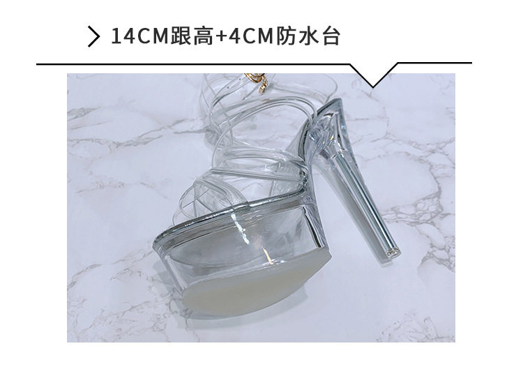 Giày cao gót nữ gót pha lê nhọn, quai mảnh bắt chéo, gót siêu cao trên 8 cm — Màu trắng, Màu đen, Vân đá màu bạc chi tiết 7