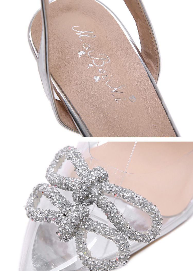 transparent glass glue rhinestone bow decoration high heels NSCA62662