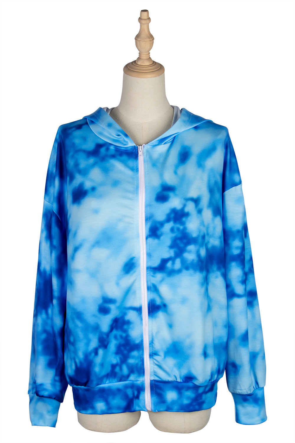 Fashion Digital Printing Zipper Tie-dye Hooded Long Sleeves Sweater Jacket For Women display picture 5