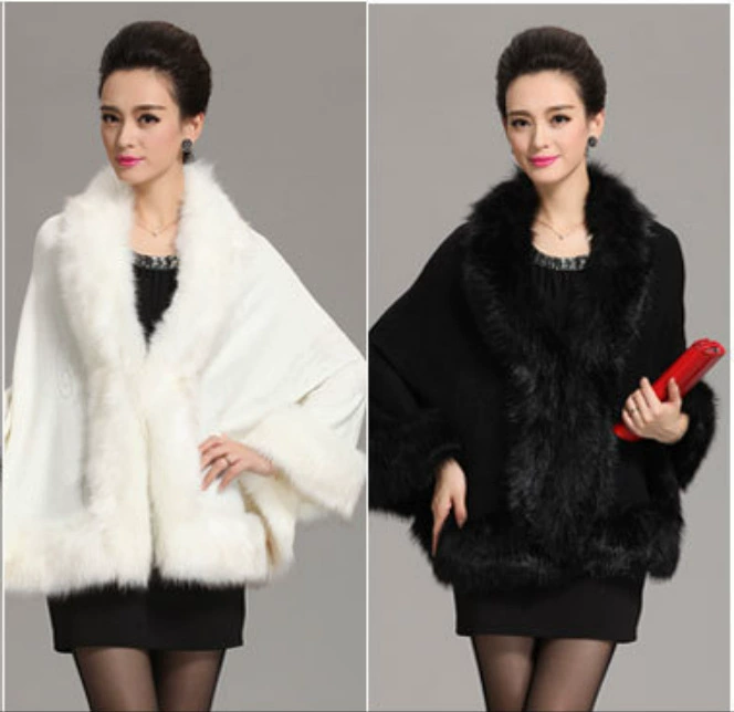 Осенне-зимняя новая вязаная шаль большого размера в европейском и американском стиле, плащ с воротником из искусственного меха лисы, женский кардиган, верхняя одежда, меховая шаль