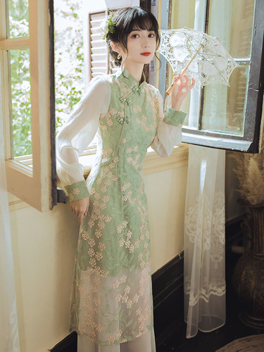 Qipao dresses Retro cheongsam improved version Chinese dress French young girl Chinese style temperament
