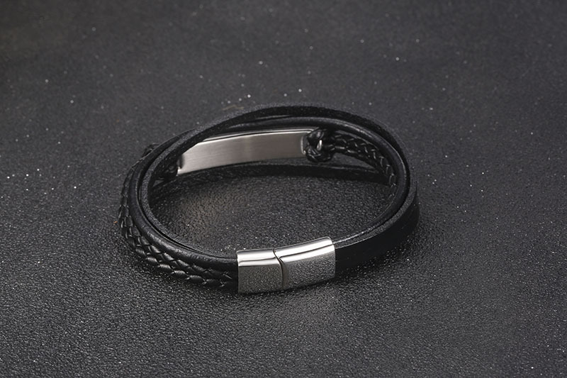 retro black braided stainless steel menu0027s simple smooth leather bracelet