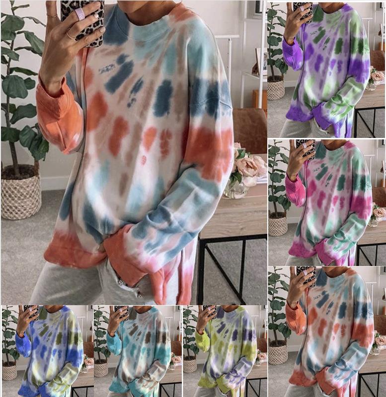 2020 Autumn and winter Europe and America Long sleeve Women's wear Explosive money T-shirts leisure time Easy tie-dyed Sweater