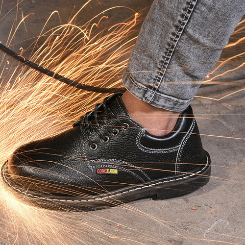 Leather safety shoes for men, anti-smashing, puncture-resistant, non-slip, wear-resistant, steel-toe, lightweight, tire-soled safety shoes, protective footwear