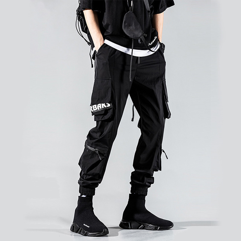 Fashion brand multi-pocket functional overalls men's Japanese fashionable loose casual ankle-tied pants men's ins hip hop sports pants