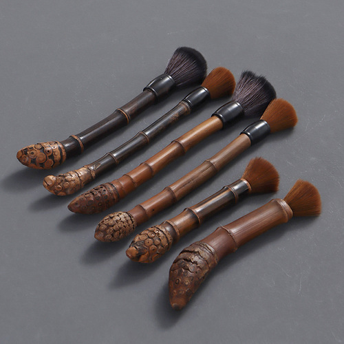 Handmade carbonized bamboo root pot brush, non-shedding teapot brush, tea ceremony accessories plate brush, factory direct sales and dropshipping
