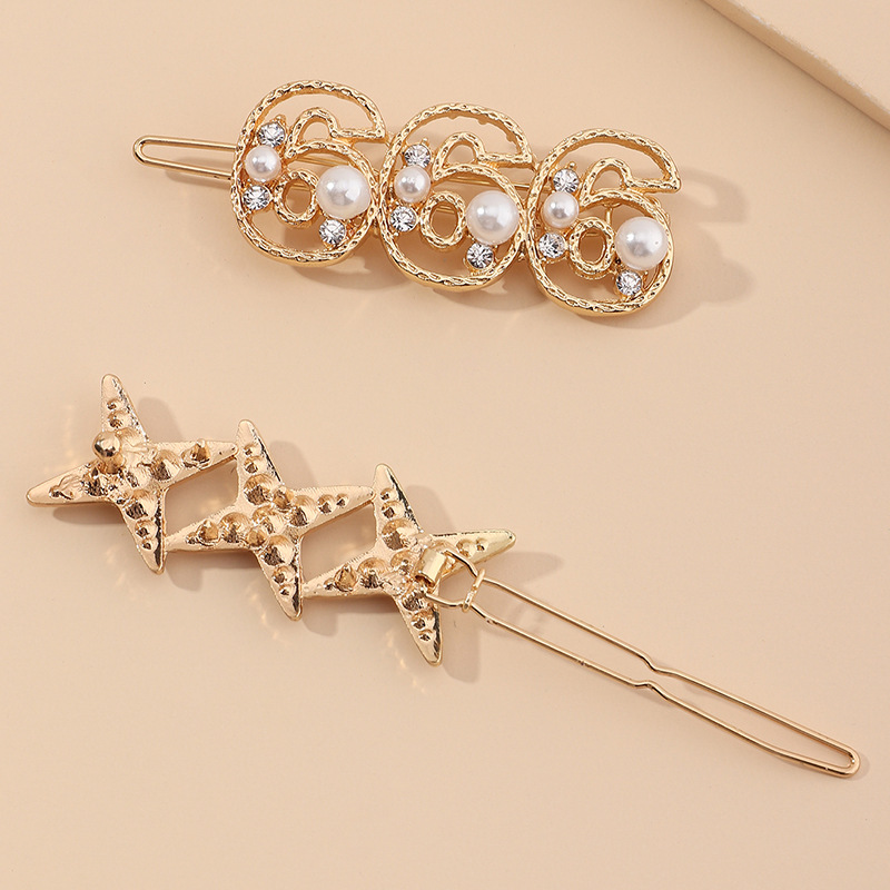 Creative Korean Rhinestone Frog Star Letter Alloy Side Clip Imitation Pearl Hairpin display picture 3