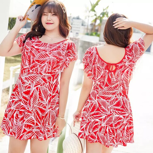 Plus size female fat MM one-piece boxer skirt swimsuit plus fat plus size slimming belly covering conservative hot spring mom swimsuit