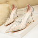 899-25 European and American wind contracted pointed high-heeled shoes high heel with diamond transparent thin sandals shallow mouth for women's shoes