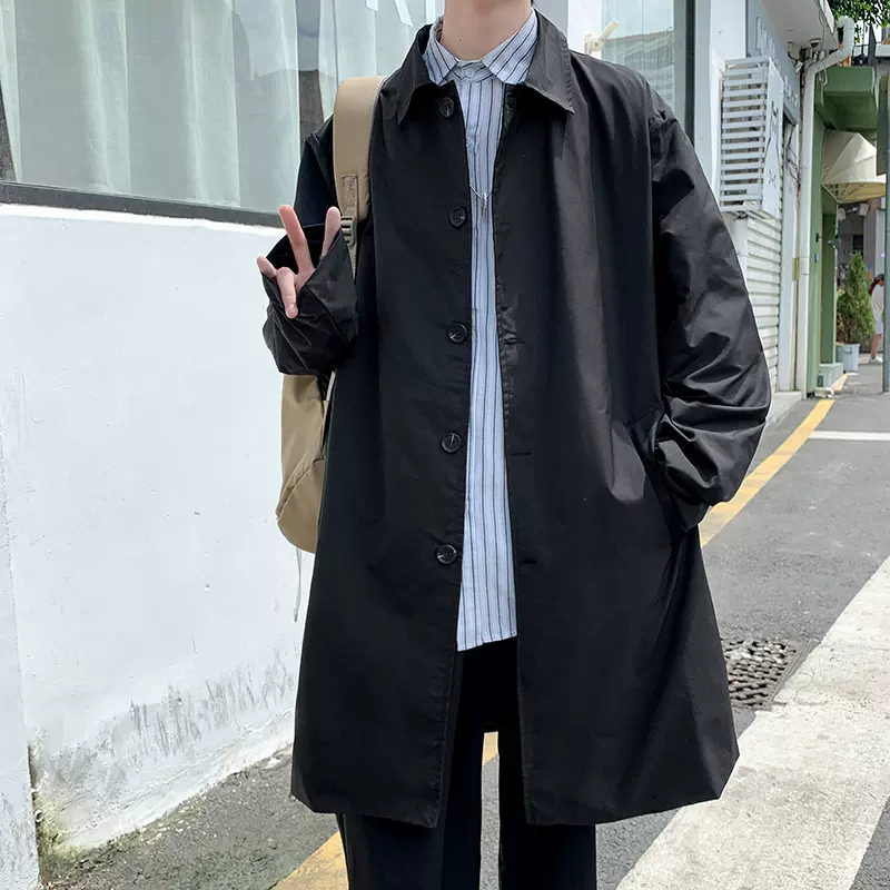 春秋季ins潮牌中长款风衣男韩版潮流宽松青少年百搭休闲夹克外套