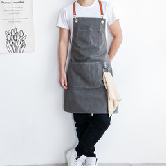 Apron canvas kitchen cooking custom logo hairstylist milk tea shop art men's and women's work clothes painting printing embroidery words