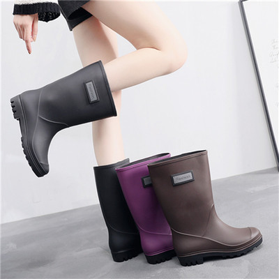 韩版高筒雨鞋女成人百搭时尚雨靴女士马丁靴纯色保暖防水鞋批发