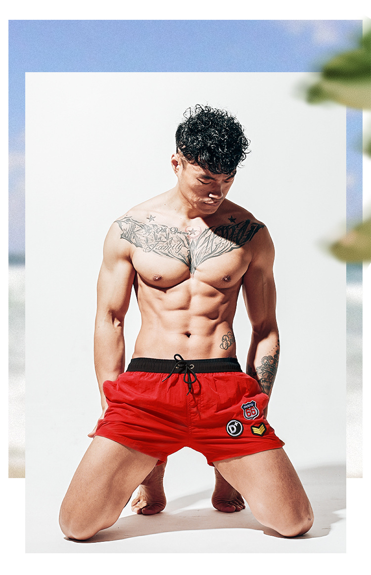Close-up of DESMIIT Mens Designer Swim Trunks fabric and detailing