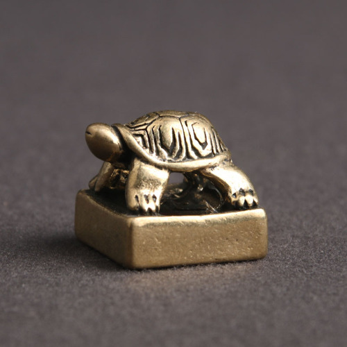Brass old anti-ancient turtle seal seal carving flat bottom student seal craft gift desktop decoration study seal
