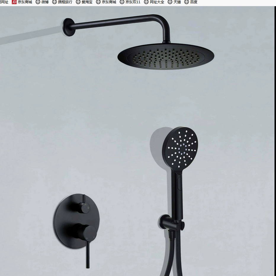 Черный 9 "дождевой костюм, настенный ручной душевой комплект, скрытый 2-ходовой смесительный клапан