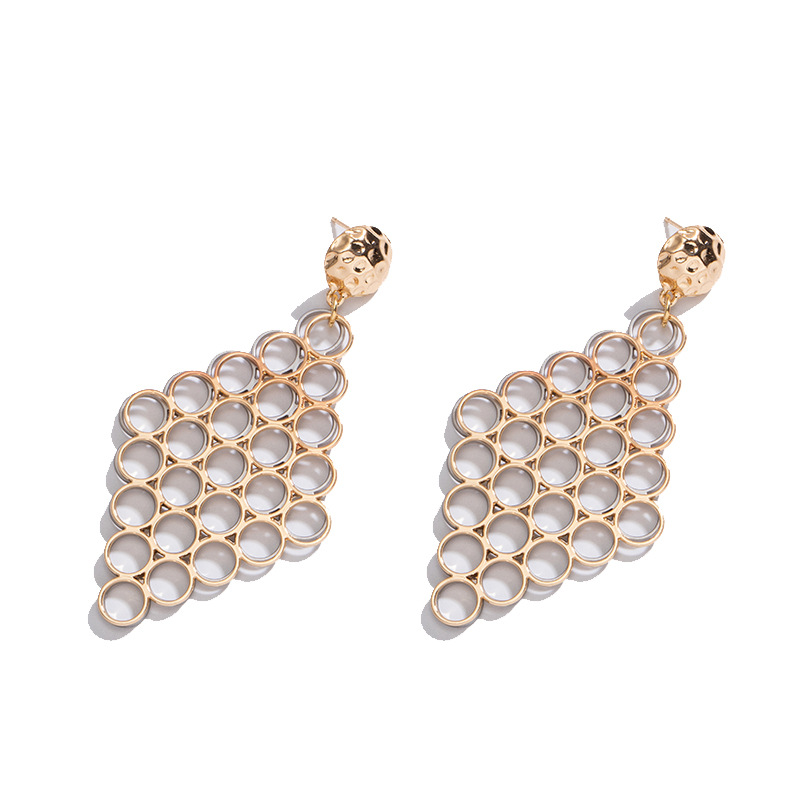 New Korean Geometric Diamond Honeycomb Circle Earrings Exaggerated Earrings Wholesale Nihaojewelry display picture 5