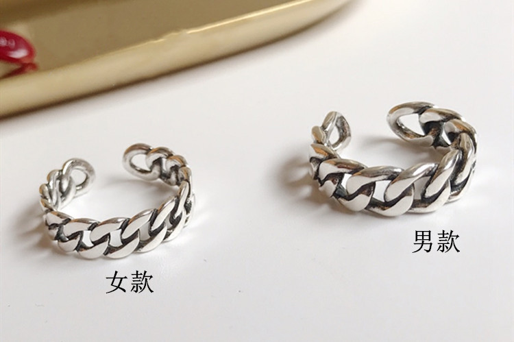 S925 Sterling Silber Retro Thai Silber Stil Einfache Kette Twist Open Ring display picture 10