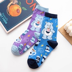 秋冬新品個性潮流襪子女 下午茶小熊全棉中筒女襪 日系甜美可愛襪