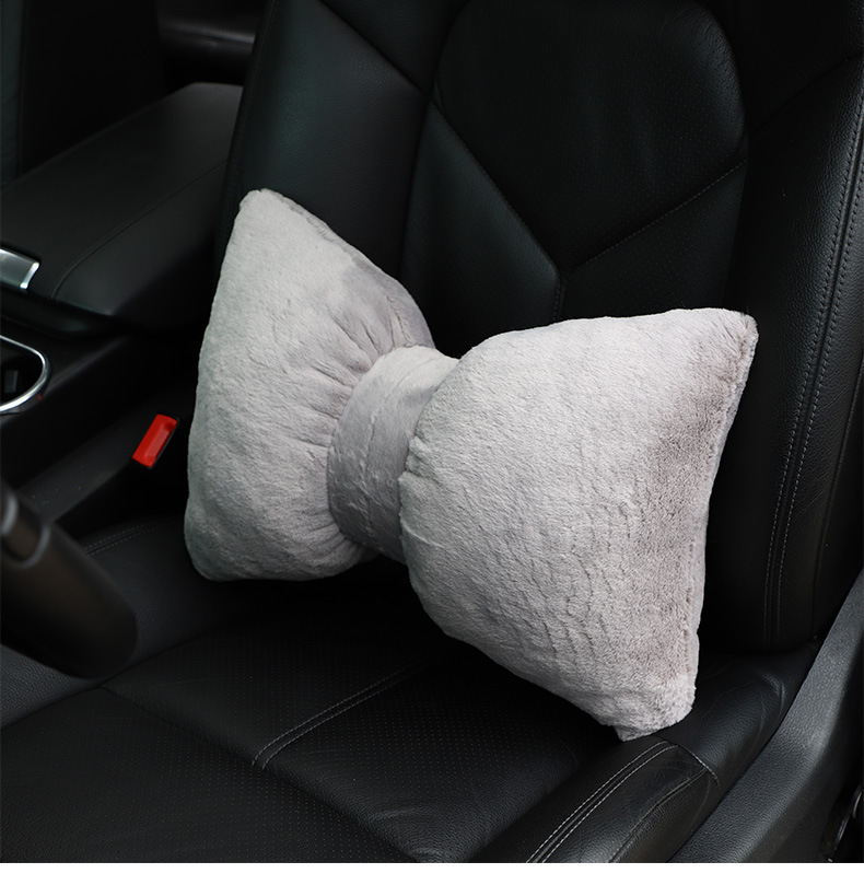 Car Plush Headrest and Lumbar Support, Soft and Waxy Rabbit Fur Car Lumbar Cushion, High-End and Comfortable Pillow for Home and Car Use