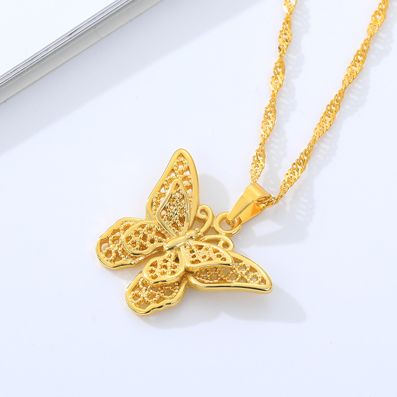 Fashion Butterfly Stainless Steel Copper Plating Hollow Out Pendant Necklace 1 Piece