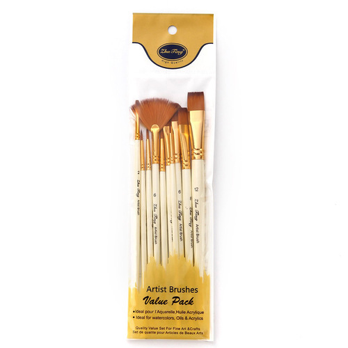 Art painting supplies 10-piece paint brush set, pearl white with fan-shaped nylon hair paint brush, oil paint brush set