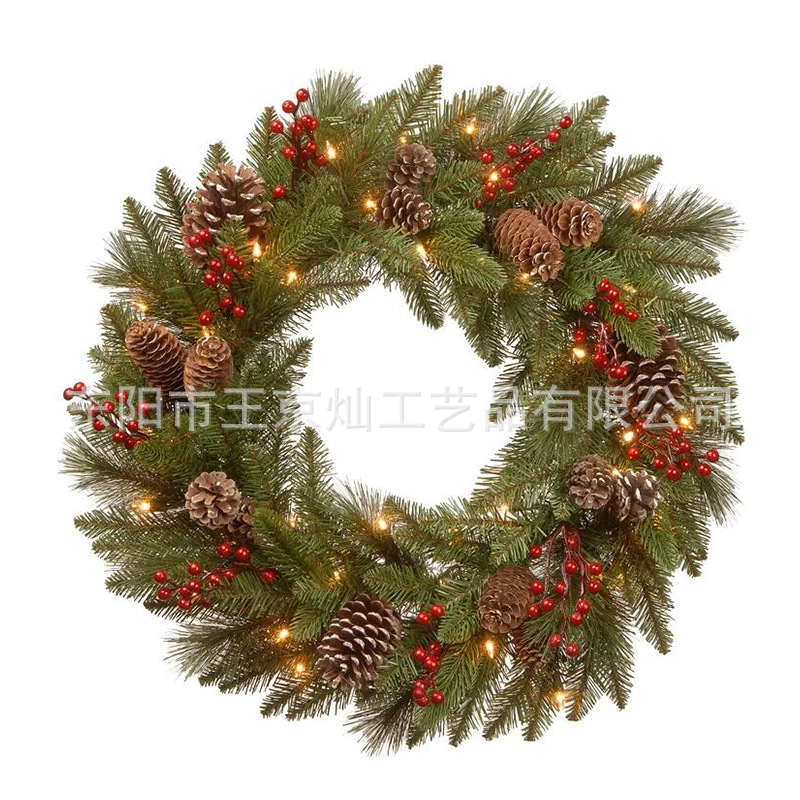 新款加灯PE圣诞花环商场门窗挂饰摆件跨境新品圣诞装饰用品