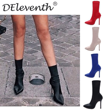 DEleventh歐美范性感中筒彈力襪靴跨境大碼高跟女鞋Women&#39;s Shoes