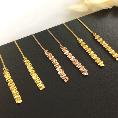云鼎珠宝 正品18k黄金凤尾耳线长款流苏Au750金肖邦链麦穗耳环女