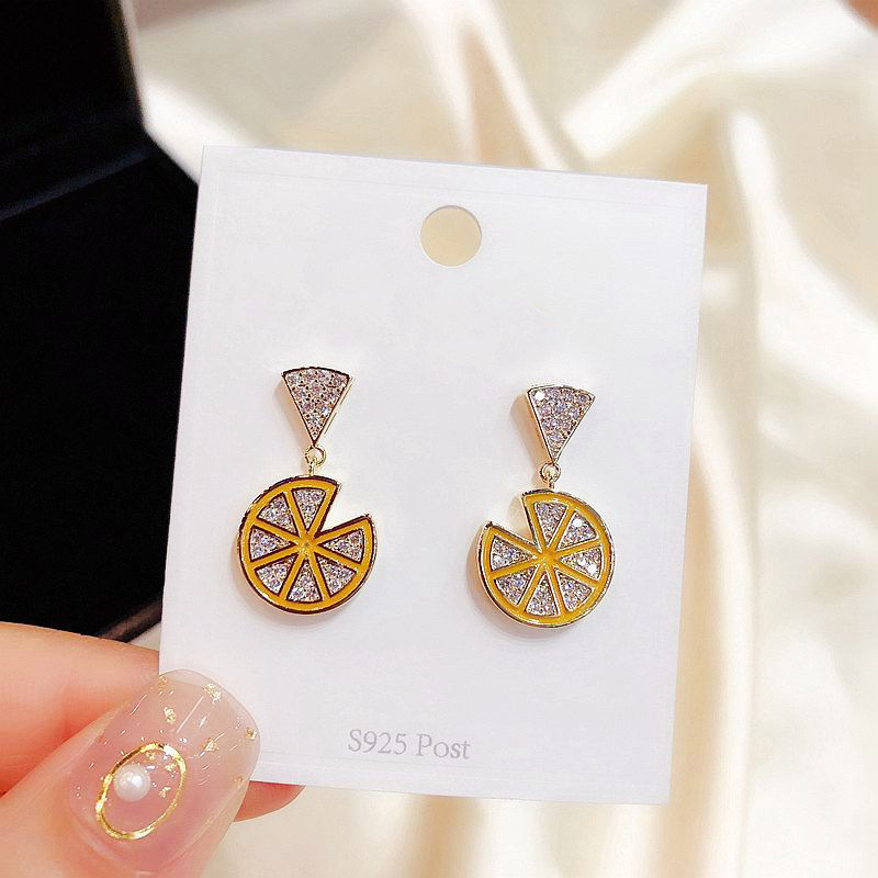 Korean New 925 Silver Needle Lemon Hot Style Rhinestone Fruit  Earrings display picture 6