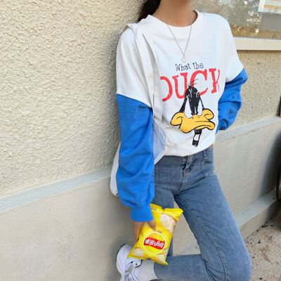 2020年鸭子卫衣女新款潮牌大码卡通印花套头衫韩版bf女装上衣长袖