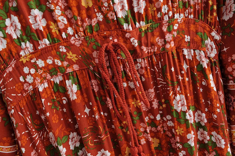 Bohemian floral V-neck long dress  NSAM10850