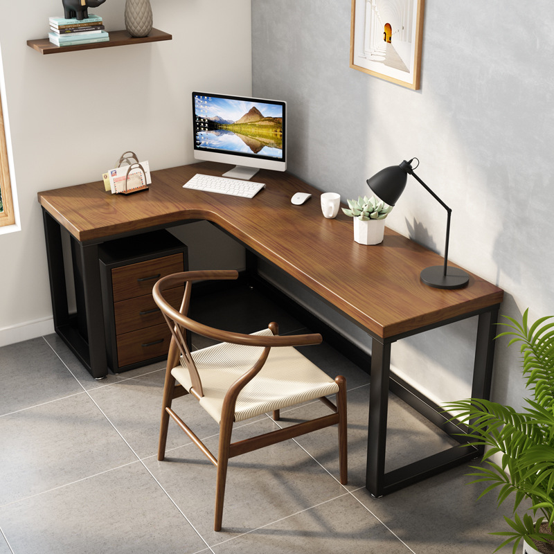 Modern solid wood corner desk bookshelf combination L -shaped corner…