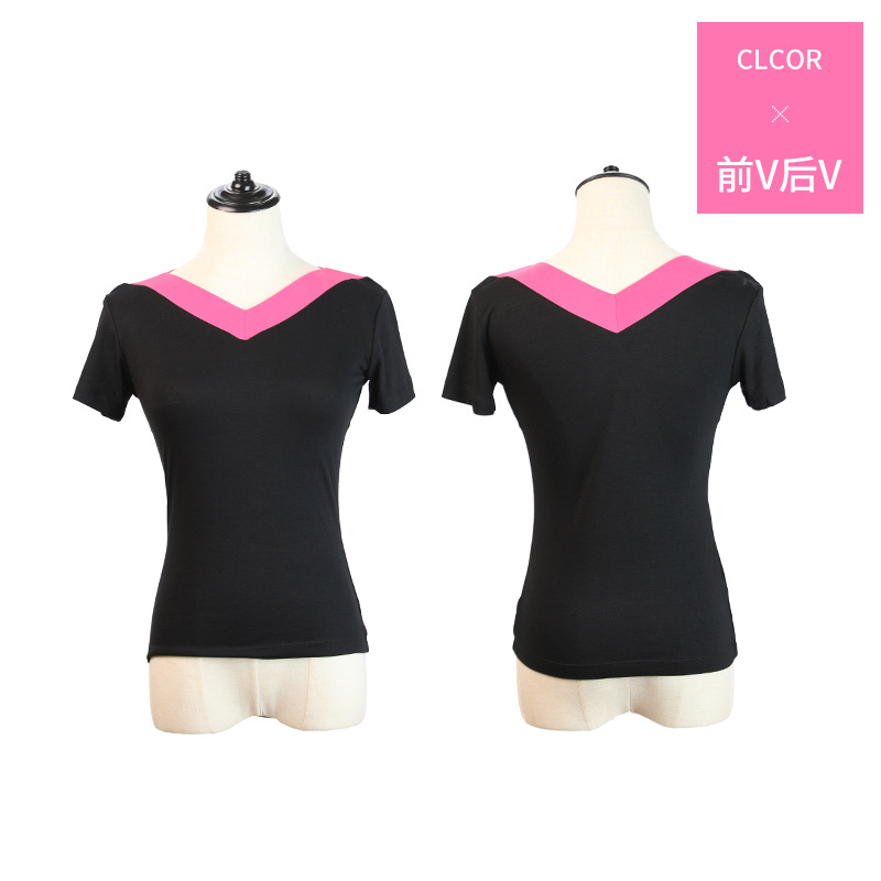Ropa de baile cuadrada de mediana edad y ancianos con cuello en V para mujer nueva camiseta modal ropa de baile ropa de práctica de manga corta
