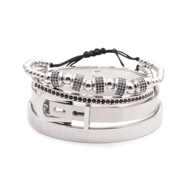 Fashion stainless steel Roman letter adjustable copper braided bracelet set