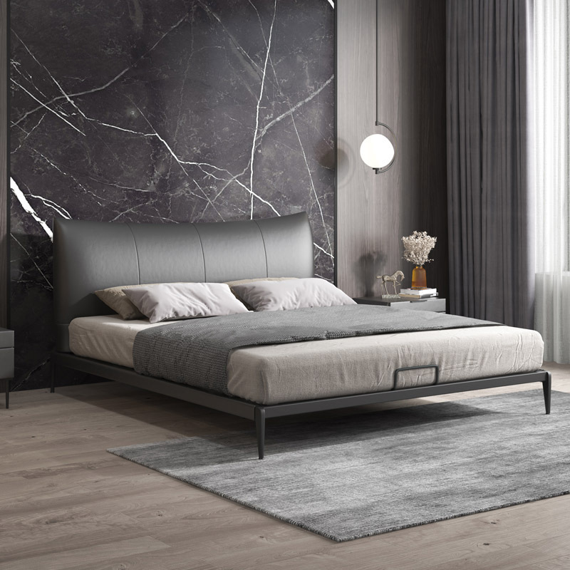 Yihaixuan nórdico Luz de lujo de cuero cama de hierro dormitorio principal cama doble italiano minimalista Hong Kong estilo ins estilo 1,8 m Cama grande