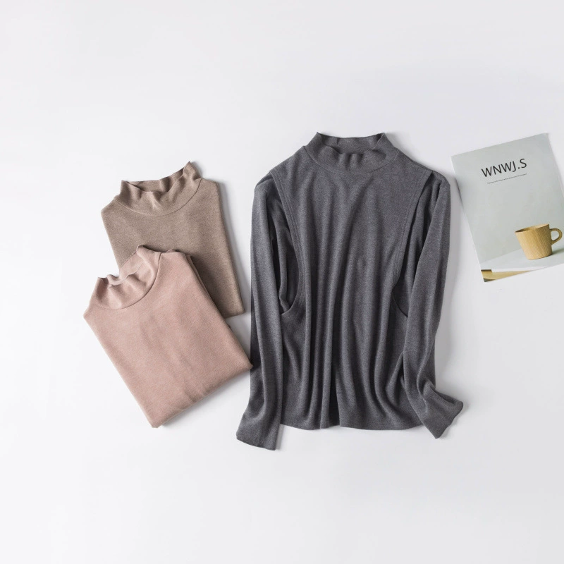 9118 Топ для грудного вскармливания для выхода на улицу De Rong, осенне-зимняя Базовая внутренняя рубашка, женская одежда для грудного вскармливания с половинным воротником и высоким воротником для периода грудного вскармливания