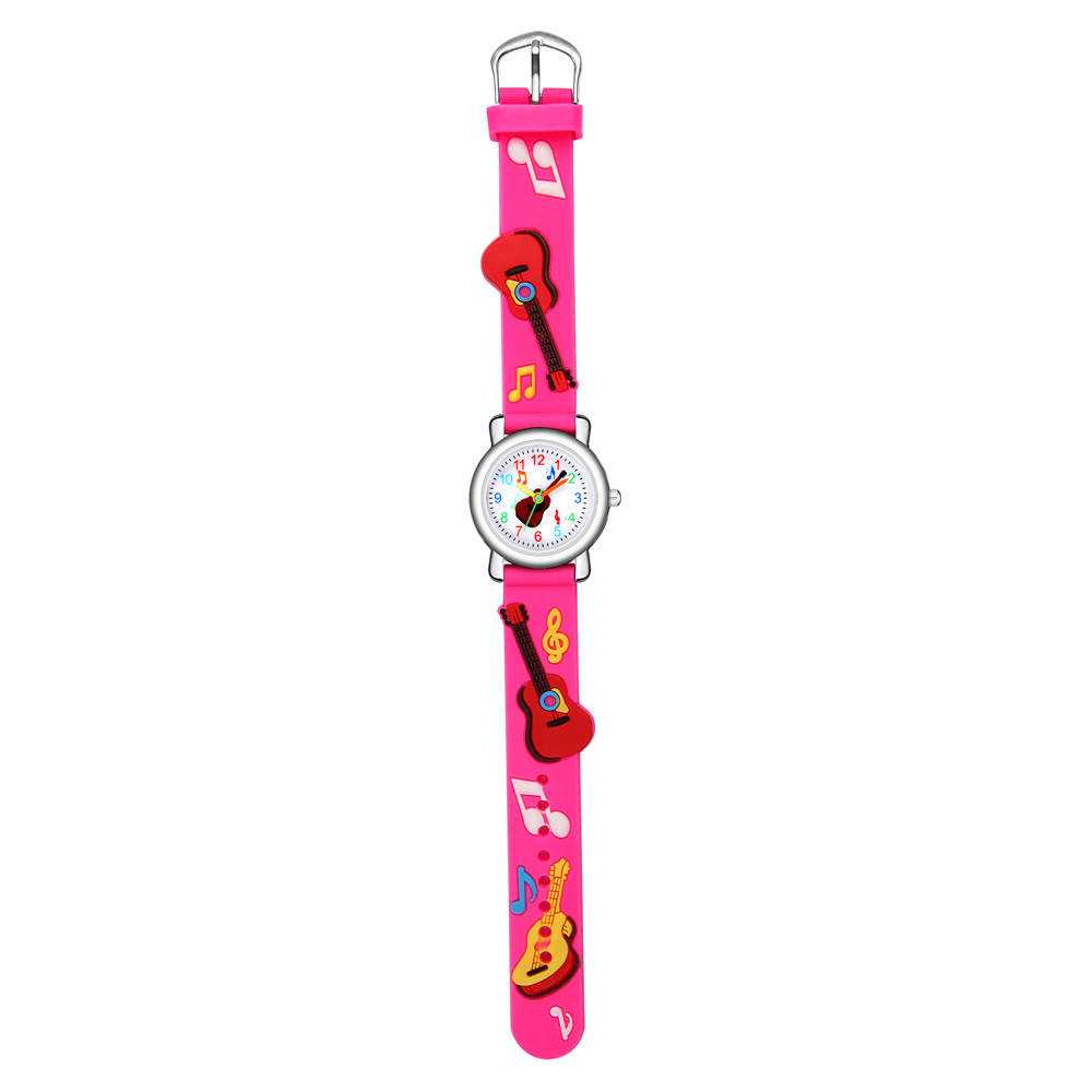 Montre De Dessin Animé 3d En Relief Motif De Guitare Bande En Plastique Montre Pour Enfants Littéraire Ventilateur Garçon Fille Étudiant Montre display picture 5