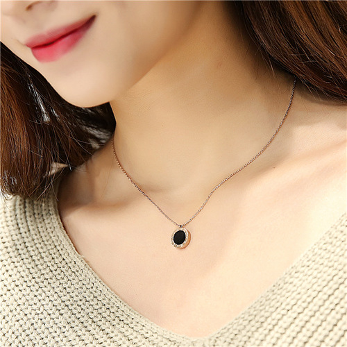 Titanium Steel Short Women's Pendant Versatile Thin Chain Clavicle Chain Letter Ring Rose Gold Necklace Simple Temperament Korean Trend
